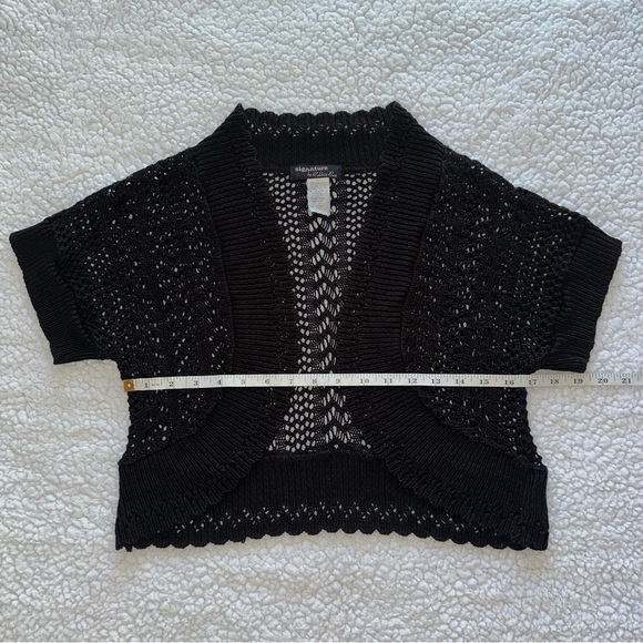 VTG crochet bolero short sleeve shrug cardigan black Y2K vintage crop top PL - Picture 4 of 6